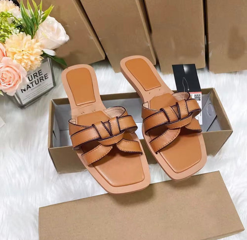 Square Toe Flat Sandals for Women – Modern Style (Brown & Black)